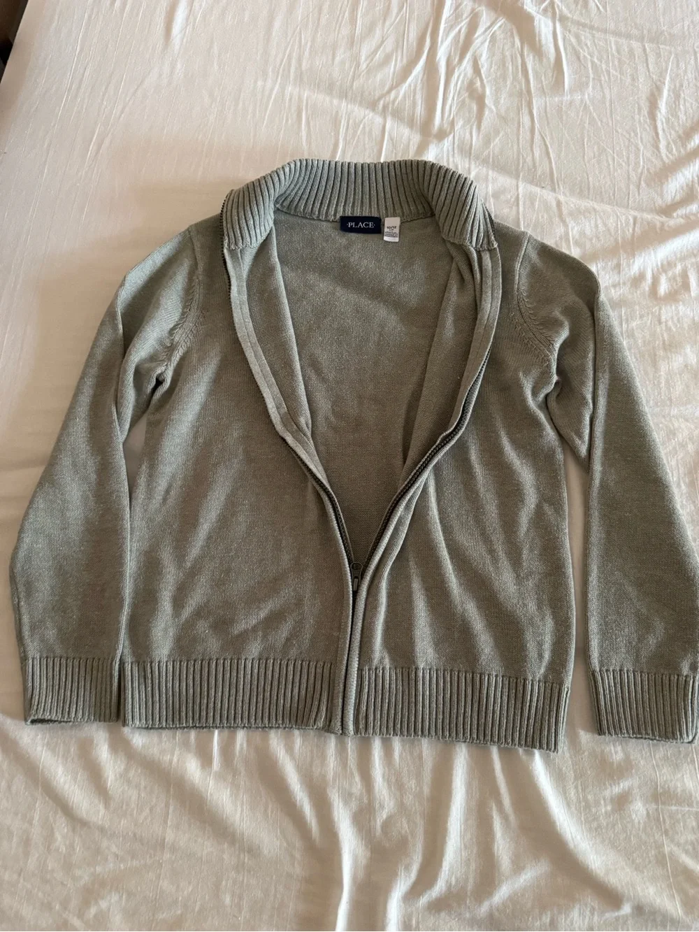 Children’s Place Sage Gray Zip-Up Cardigan Sweater, Boys Size 10/12